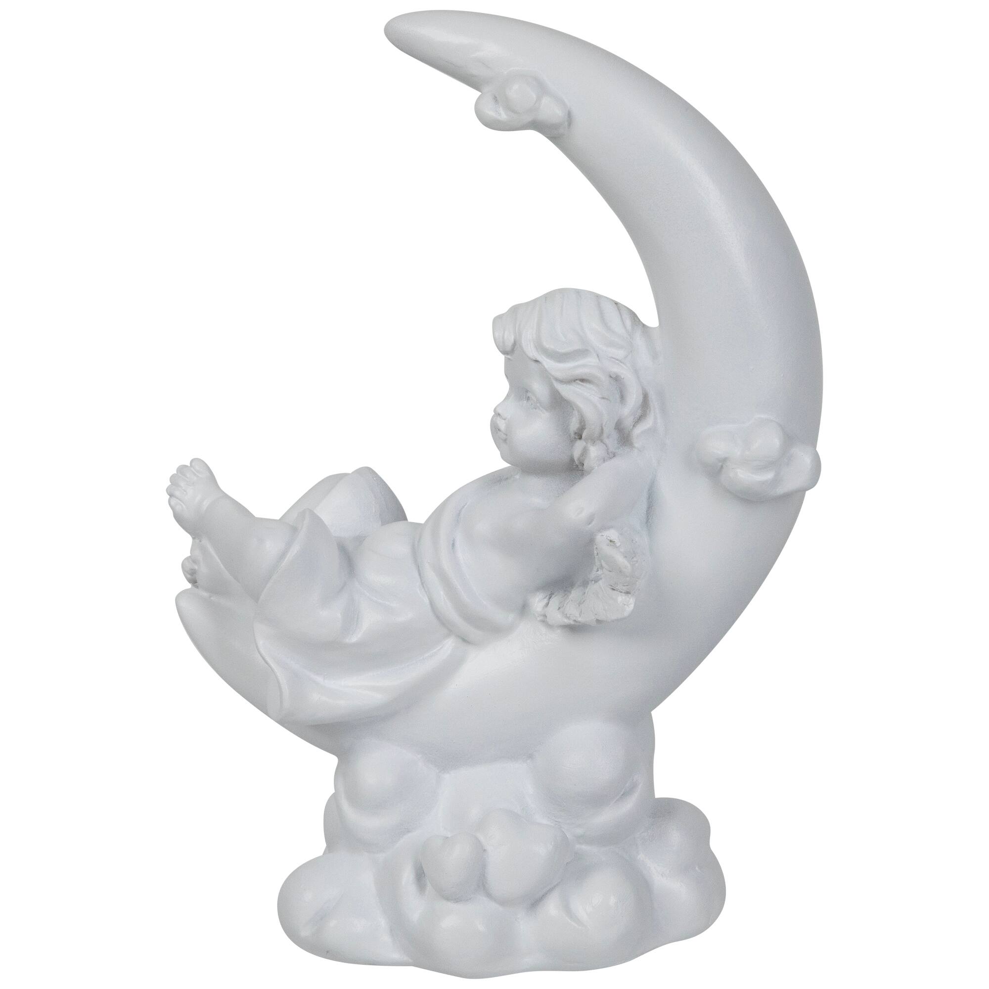 Boy Cherub Resting on Crescent Moon Statue - 7.25"